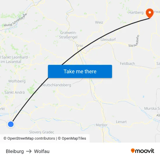 Bleiburg to Wolfau map