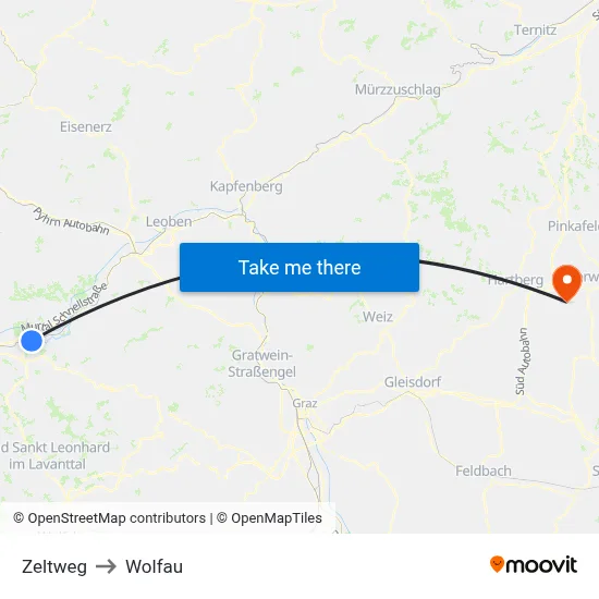 Zeltweg to Wolfau map