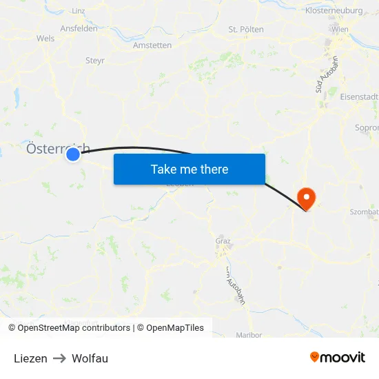 Liezen to Wolfau map