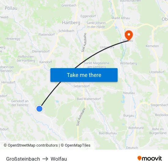 Großsteinbach to Wolfau map