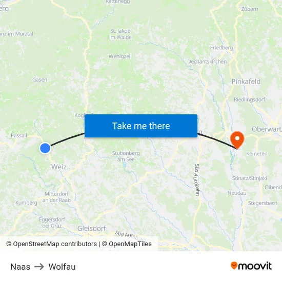 Naas to Wolfau map