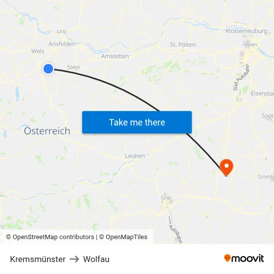 Kremsmünster to Wolfau map