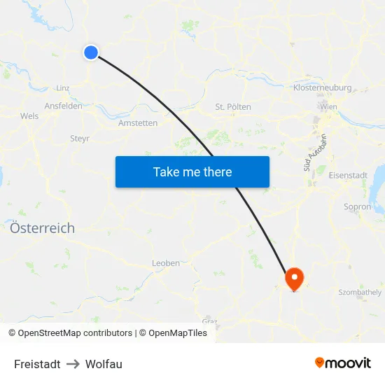 Freistadt to Wolfau map