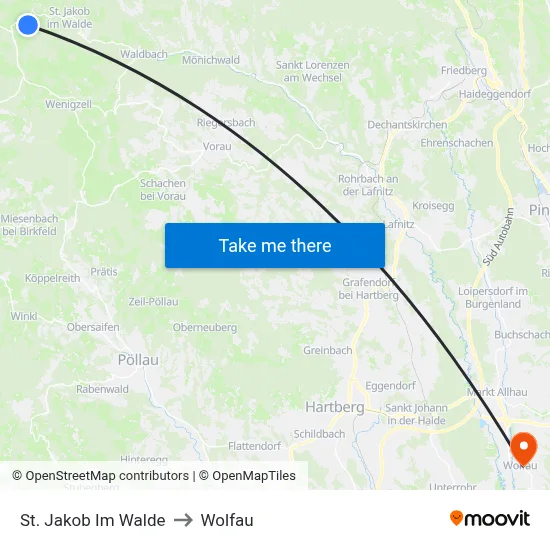 St. Jakob Im Walde to Wolfau map