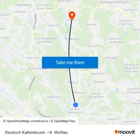 Deutsch Kaltenbrunn to Wolfau map