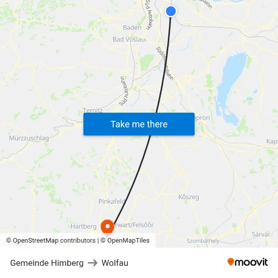 Gemeinde Himberg to Wolfau map