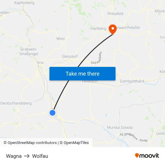 Wagna to Wolfau map