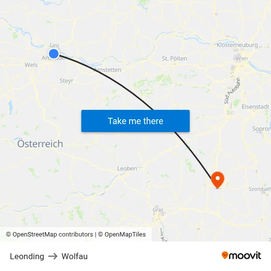 Leonding to Wolfau map
