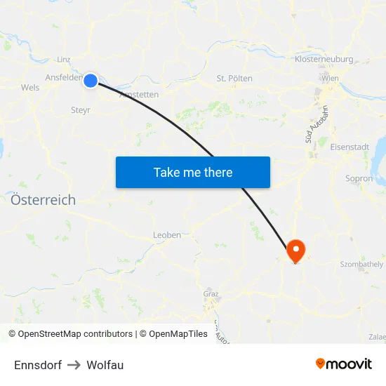 Ennsdorf to Wolfau map
