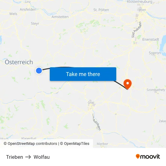 Trieben to Wolfau map