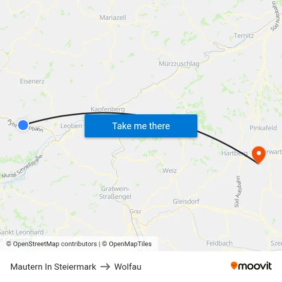 Mautern In Steiermark to Wolfau map