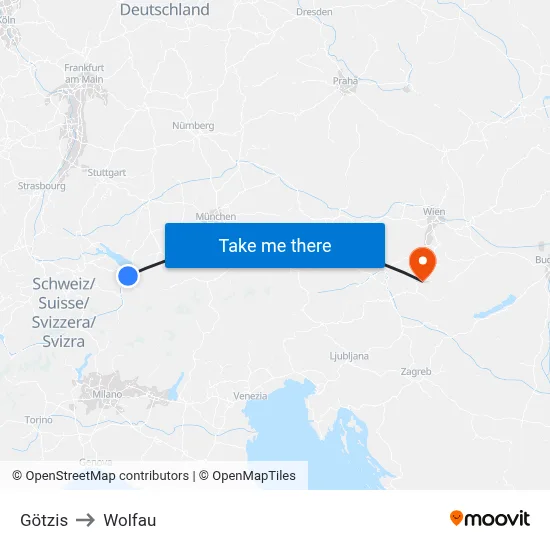 Götzis to Wolfau map