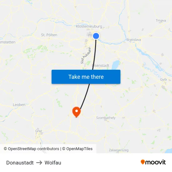 Donaustadt to Wolfau map