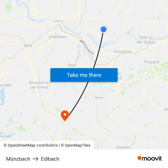 Münzbach to Edlbach map