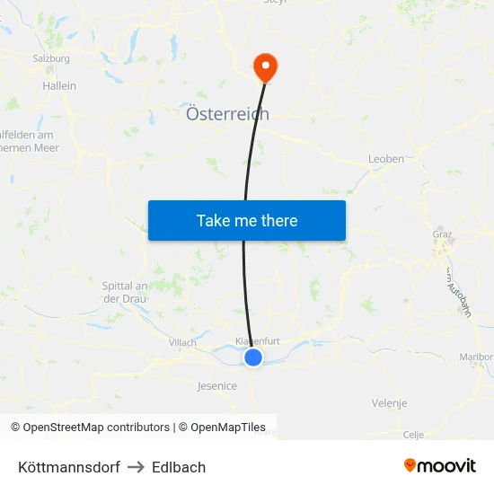 Köttmannsdorf to Edlbach map