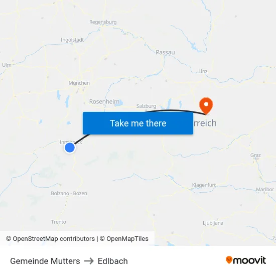 Gemeinde Mutters to Edlbach map