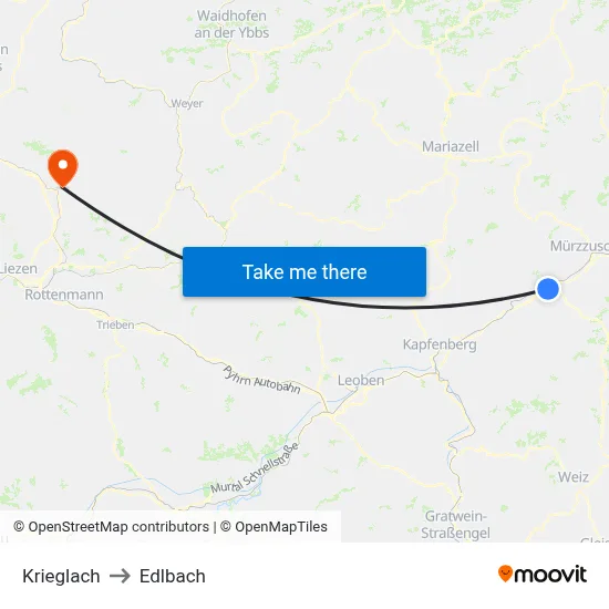 Krieglach to Edlbach map
