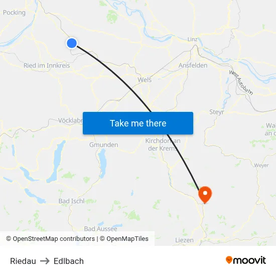 Riedau to Edlbach map