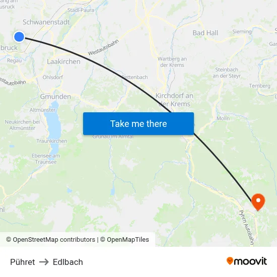 Pühret to Edlbach map