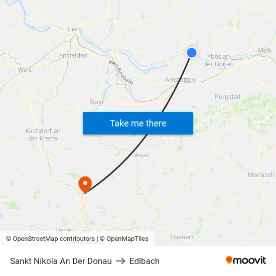 Sankt Nikola An Der Donau to Edlbach map