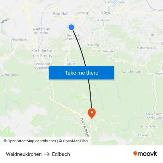Waldneukirchen to Edlbach map