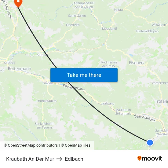Kraubath An Der Mur to Edlbach map