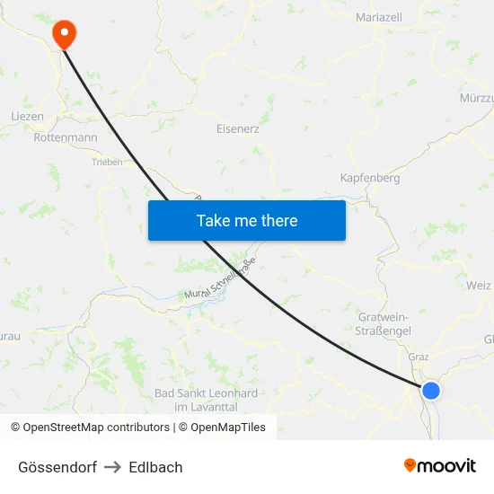 Gössendorf to Edlbach map