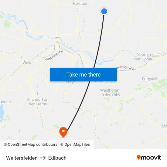 Weitersfelden to Edlbach map