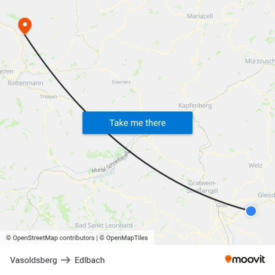 Vasoldsberg to Edlbach map