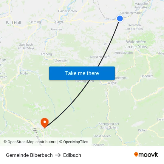 Gemeinde Biberbach to Edlbach map