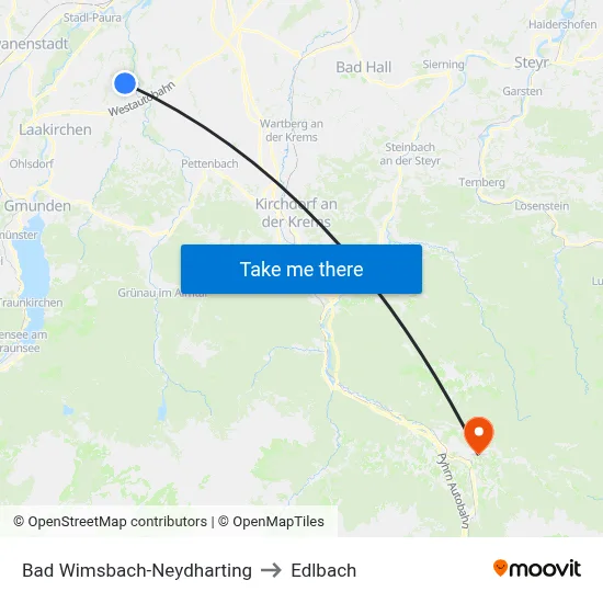 Bad Wimsbach-Neydharting to Edlbach map