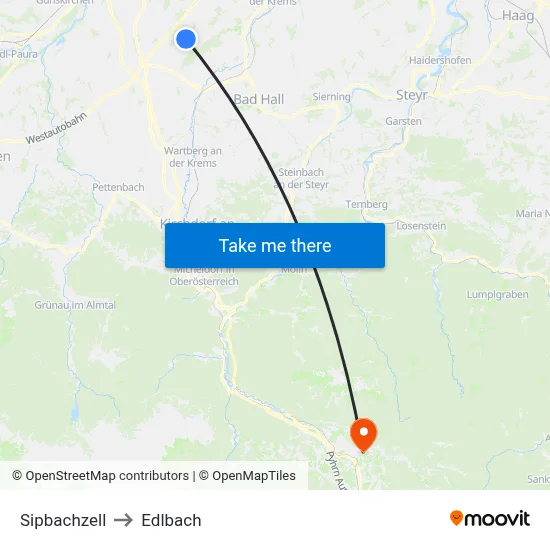Sipbachzell to Edlbach map