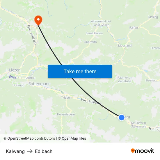 Kalwang to Edlbach map