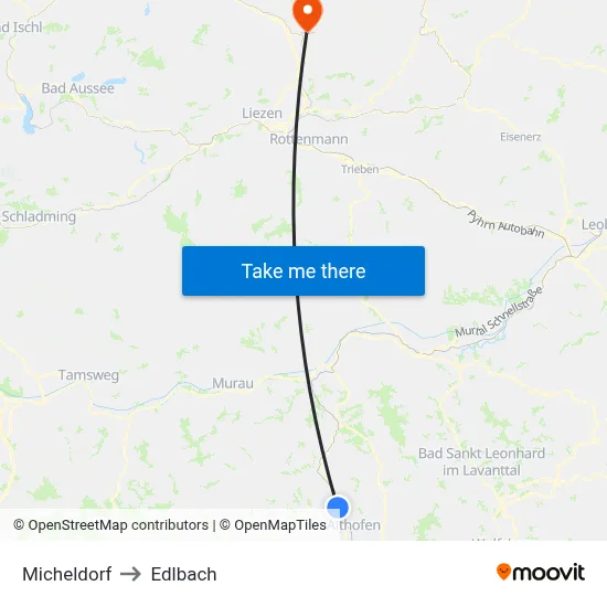 Micheldorf to Edlbach map