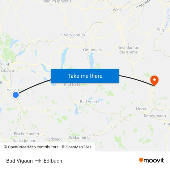 Bad Vigaun to Edlbach map