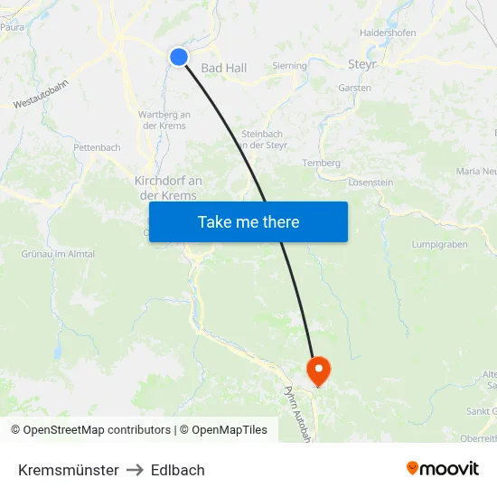 Kremsmünster to Edlbach map