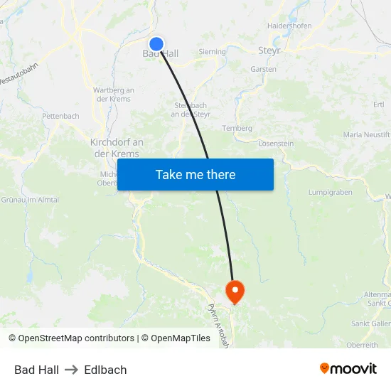 Bad Hall to Edlbach map