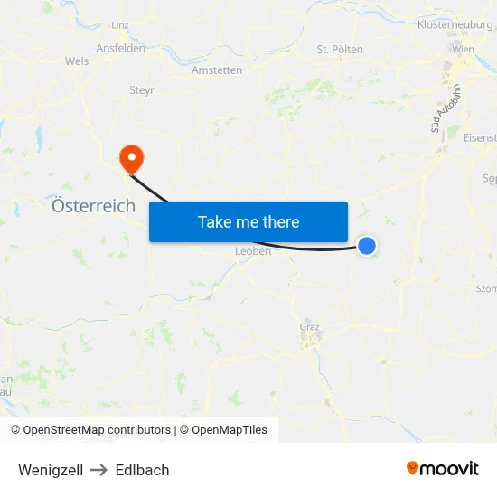 Wenigzell to Edlbach map