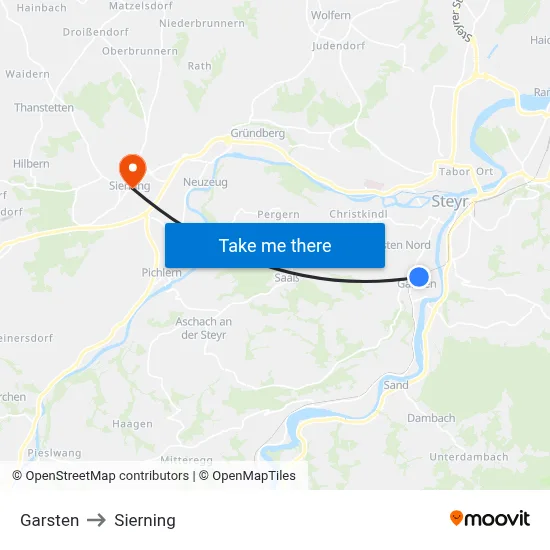 Garsten to Sierning map