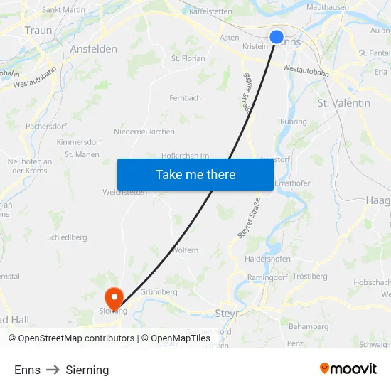 Enns to Sierning map