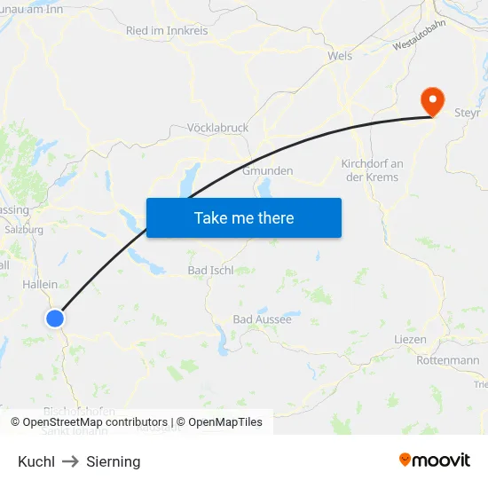 Kuchl to Sierning map