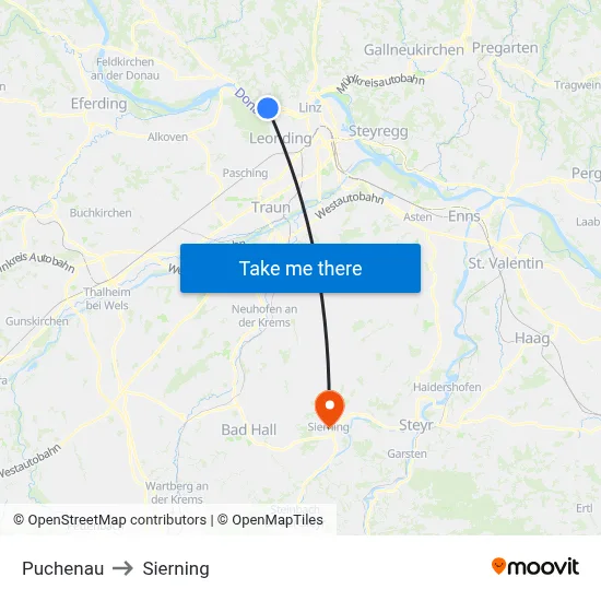 Puchenau to Sierning map