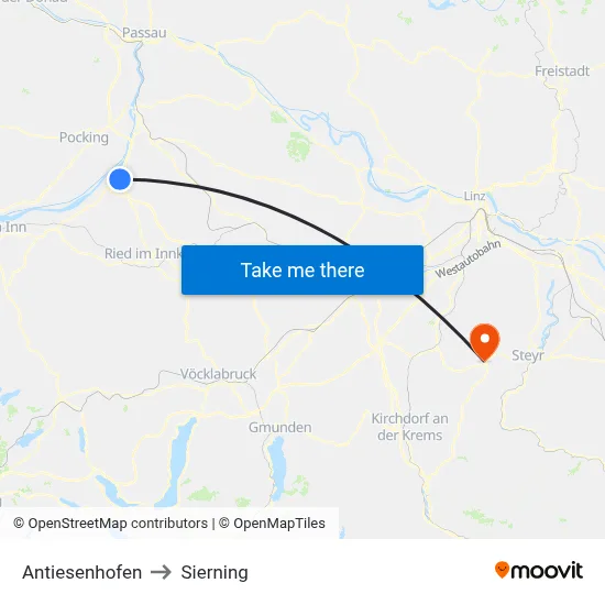 Antiesenhofen to Sierning map