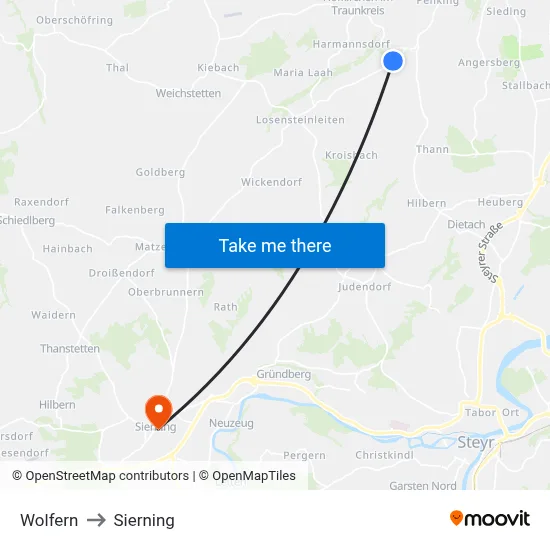 Wolfern to Sierning map