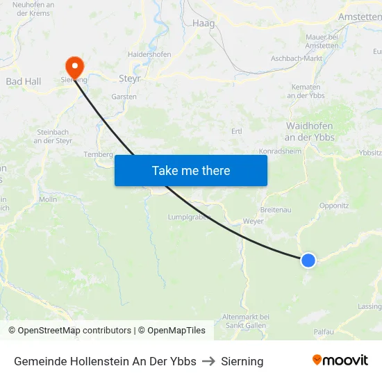 Gemeinde Hollenstein An Der Ybbs to Sierning map