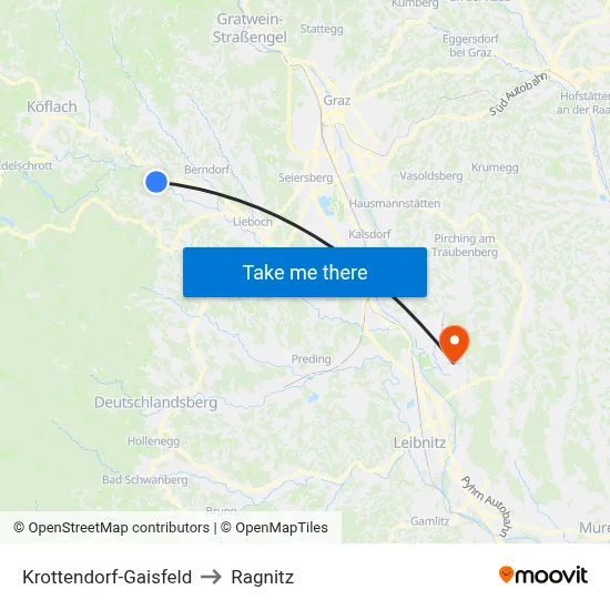 Krottendorf-Gaisfeld to Ragnitz map
