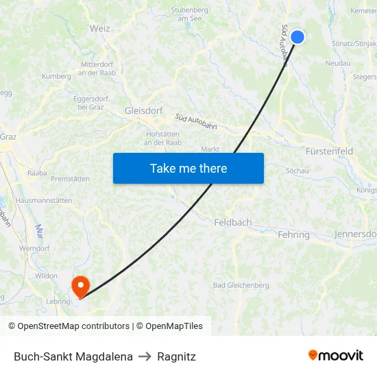 Buch-Sankt Magdalena to Ragnitz map