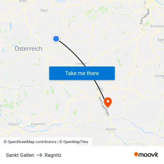 Sankt Gallen to Ragnitz map