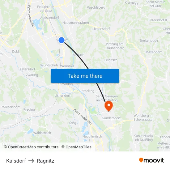 Kalsdorf to Ragnitz map