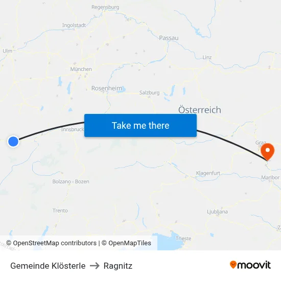 Gemeinde Klösterle to Ragnitz map